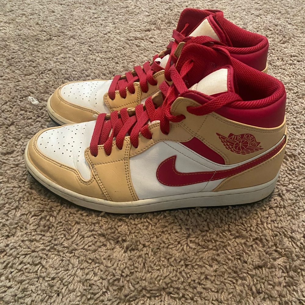 Air Jordan High-Top Sneakers Red and Tan - Picture 2 of 6